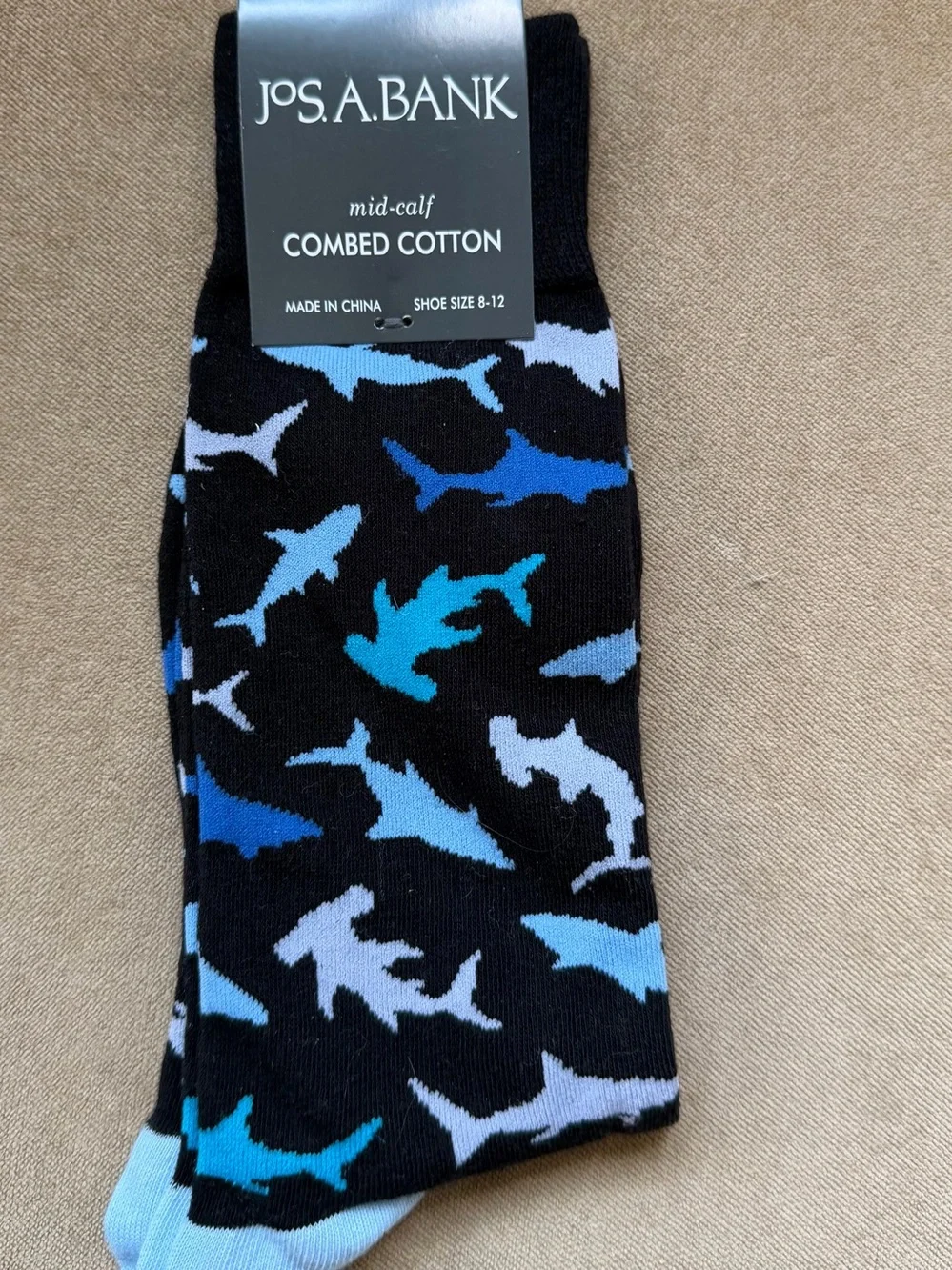 Jos. A. Bank Men’s Black Socks with Blue Shark Pattern